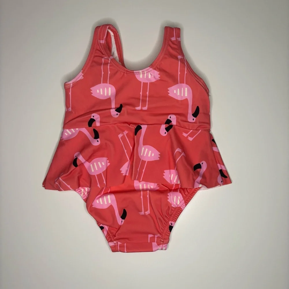 NWT‎ Hanna Andersson Skirted Swimsuit, One Piece, Flamingo, Size 60 (US 3-6mo)